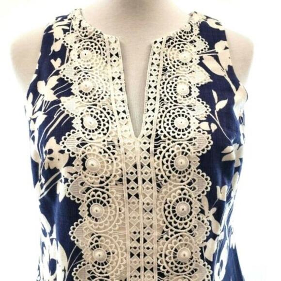 Eliza J Floral Embroidered Lace Trim V-Neck Sleeveless Sheath Dress | Size 4 - Picture 9 of 14